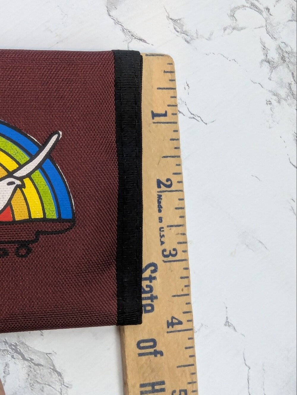 VTG 80s Rainbow Seagull Nylon Velcro Wallet Retro Trifold Burgundy - Picture 10 of 12